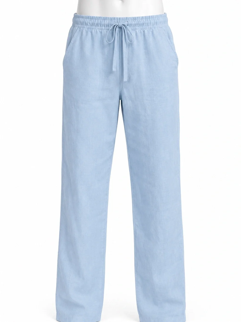 Men's Light Blue Drawstring Linen Jeans